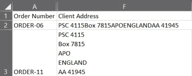 Raw data in Excel