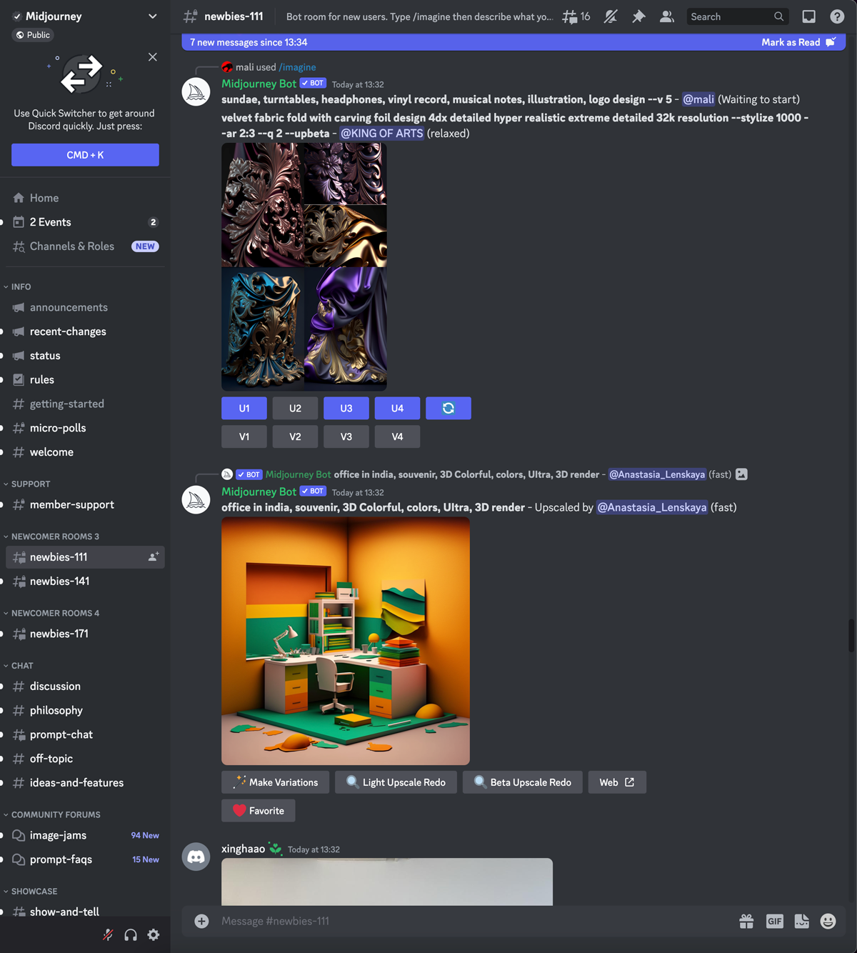 Figure 1. A typical public channel on the Midjourney Discord server